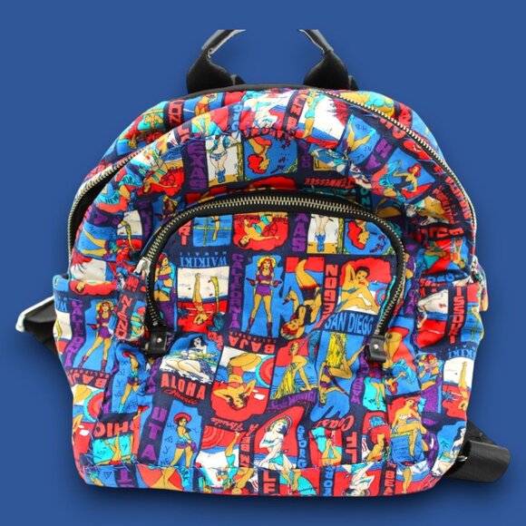 Retro Pin-Up Girl State Print Backpack Travel Bag Vintage Style Calvin Klein - Picture 1 of 5